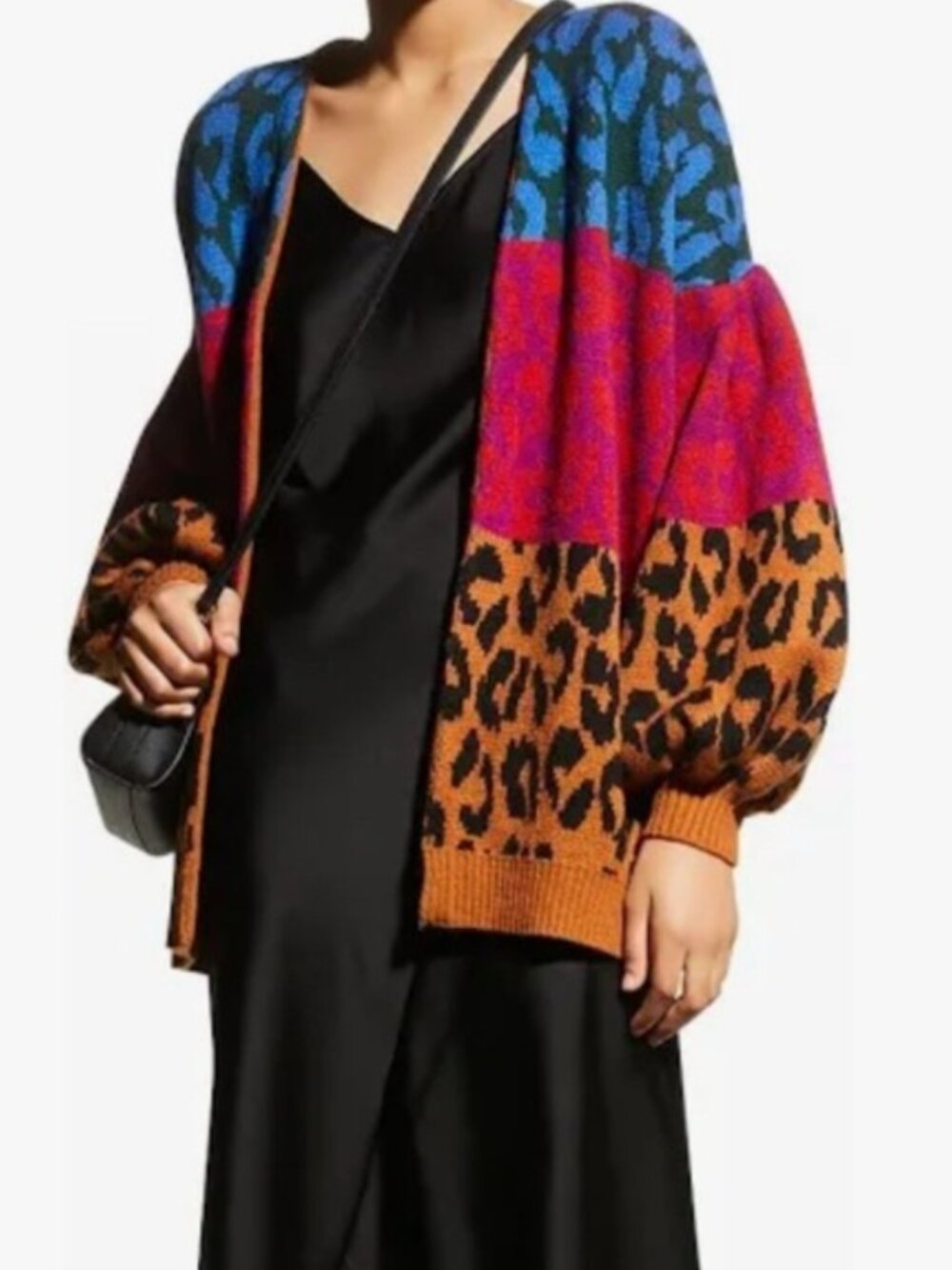 FARM Rio Colorblock Leopard Cardigan Sweater